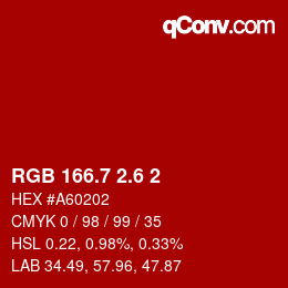 カラーコード: RGB 166.7 2.6 2 | qconv.com