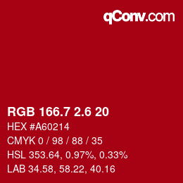 カラーコード: RGB 166.7 2.6 20 | qconv.com