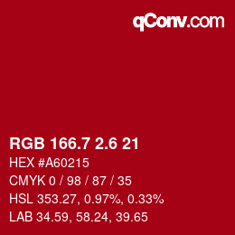 カラーコード: RGB 166.7 2.6 21 | qconv.com