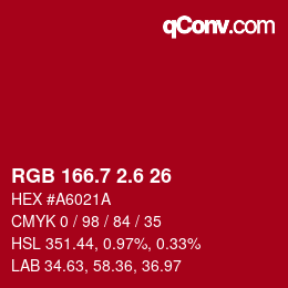 カラーコード: RGB 166.7 2.6 26 | qconv.com