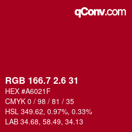 カラーコード: RGB 166.7 2.6 31 | qconv.com