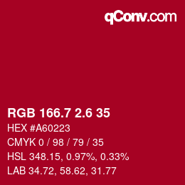 カラーコード: RGB 166.7 2.6 35 | qconv.com