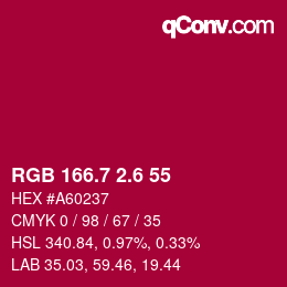 カラーコード: RGB 166.7 2.6 55 | qconv.com