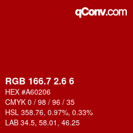 カラーコード: RGB 166.7 2.6 6 | qconv.com