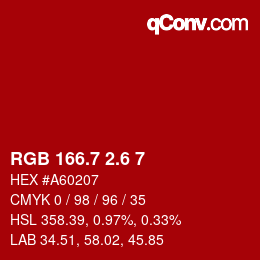 カラーコード: RGB 166.7 2.6 7 | qconv.com