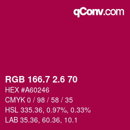 カラーコード: RGB 166.7 2.6 70 | qconv.com