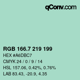 カラーコード: RGB 166.7 219 199 | qconv.com