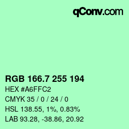 カラーコード: RGB 166.7 255 194 | qconv.com