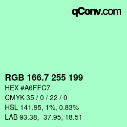 カラーコード: RGB 166.7 255 199 | qconv.com
