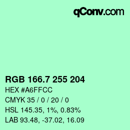 カラーコード: RGB 166.7 255 204 | qconv.com