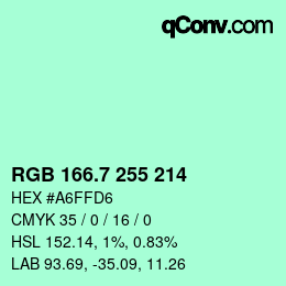 カラーコード: RGB 166.7 255 214 | qconv.com