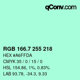 カラーコード: RGB 166.7 255 218 | qconv.com