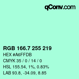カラーコード: RGB 166.7 255 219 | qconv.com