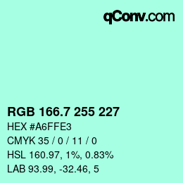 カラーコード: RGB 166.7 255 227 | qconv.com