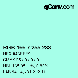 カラーコード: RGB 166.7 255 233 | qconv.com