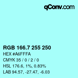 カラーコード: RGB 166.7 255 250 | qconv.com