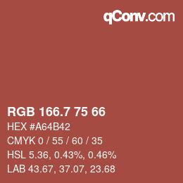カラーコード: RGB 166.7 75 66 | qconv.com
