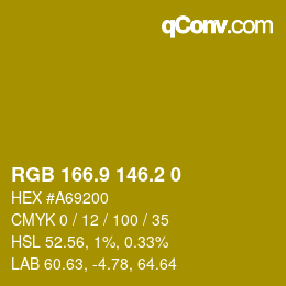 カラーコード: RGB 166.9 146.2 0 | qconv.com