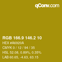 カラーコード: RGB 166.9 146.2 10 | qconv.com