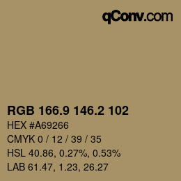 カラーコード: RGB 166.9 146.2 102 | qconv.com