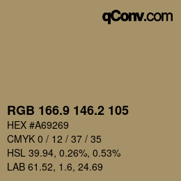 Color code: RGB 166.9 146.2 105 | qconv.com