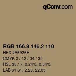 Color code: RGB 166.9 146.2 110 | qconv.com