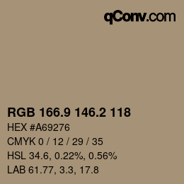 Color code: RGB 166.9 146.2 118 | qconv.com
