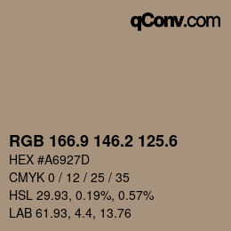 カラーコード: RGB 166.9 146.2 125.6 | qconv.com