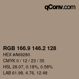 Color code: RGB 166.9 146.2 128 | qconv.com