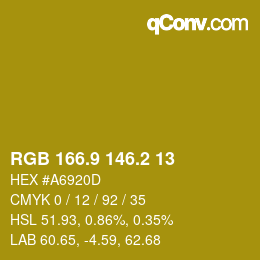 カラーコード: RGB 166.9 146.2 13 | qconv.com