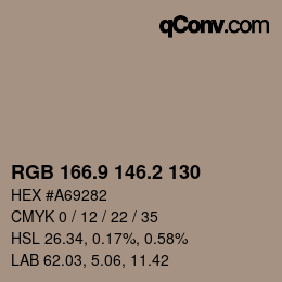 カラーコード: RGB 166.9 146.2 130 | qconv.com
