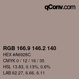 カラーコード: RGB 166.9 146.2 140 | qconv.com