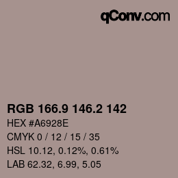 Color code: RGB 166.9 146.2 142 | qconv.com