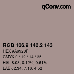 カラーコード: RGB 166.9 146.2 143 | qconv.com