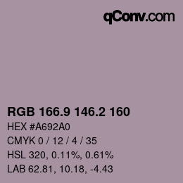 カラーコード: RGB 166.9 146.2 160 | qconv.com