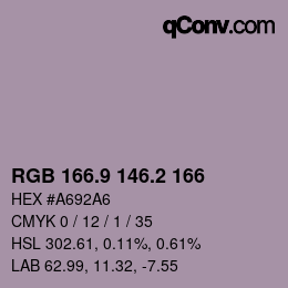 カラーコード: RGB 166.9 146.2 166 | qconv.com