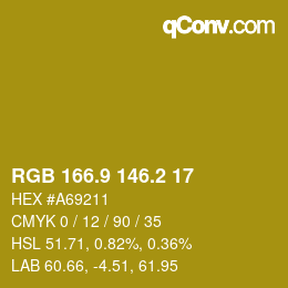カラーコード: RGB 166.9 146.2 17 | qconv.com