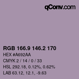 Color code: RGB 166.9 146.2 170 | qconv.com