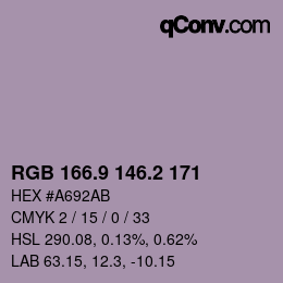 Farbcode: RGB 166.9 146.2 171 | qconv.com