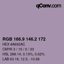 Color code: RGB 166.9 146.2 172 | qconv.com