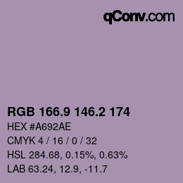 カラーコード: RGB 166.9 146.2 174 | qconv.com