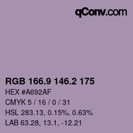 カラーコード: RGB 166.9 146.2 175 | qconv.com