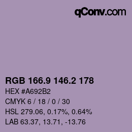 Color code: RGB 166.9 146.2 178 | qconv.com
