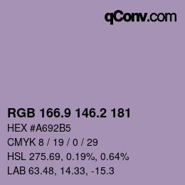 カラーコード: RGB 166.9 146.2 181 | qconv.com