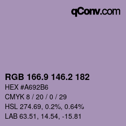 カラーコード: RGB 166.9 146.2 182 | qconv.com