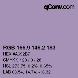 カラーコード: RGB 166.9 146.2 183 | qconv.com