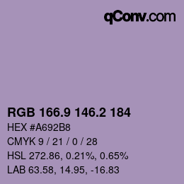 カラーコード: RGB 166.9 146.2 184 | qconv.com