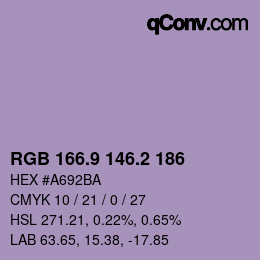 カラーコード: RGB 166.9 146.2 186 | qconv.com
