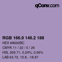 Color code: RGB 166.9 146.2 188 | qconv.com