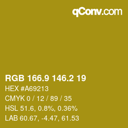 カラーコード: RGB 166.9 146.2 19 | qconv.com